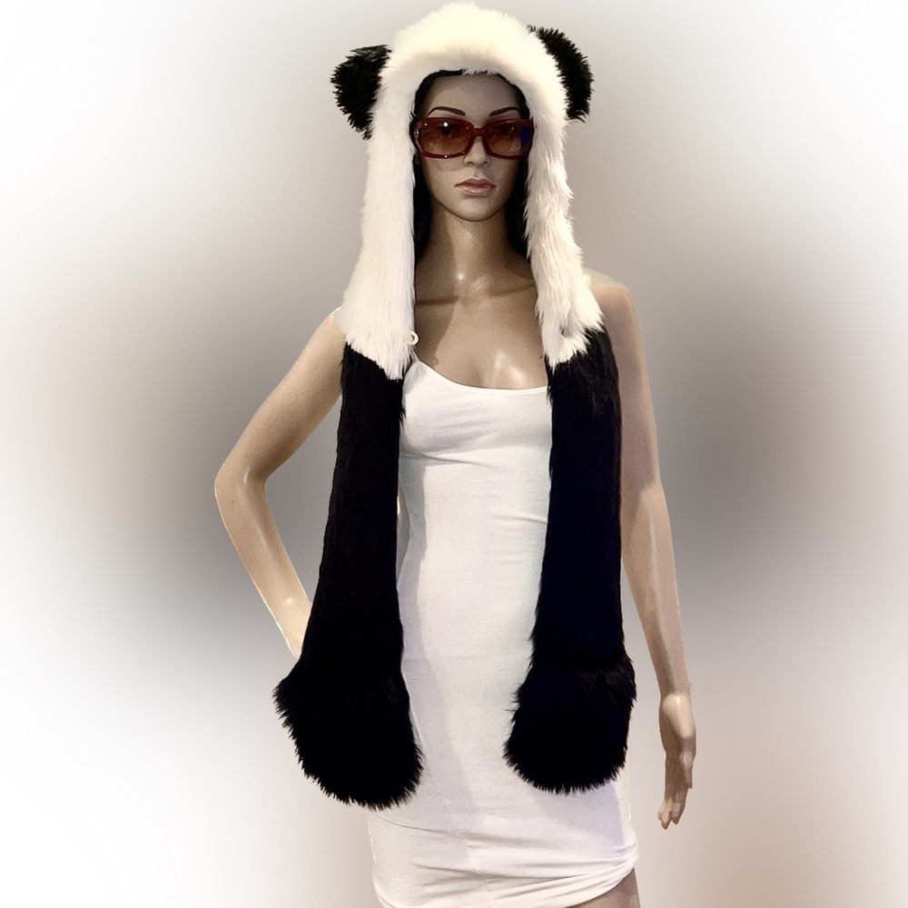 🎄☃️🎁Spirithoods Panda (original) Hat UNISEX black and white faux fur